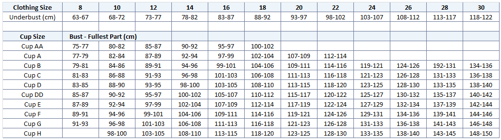 Berlei Bra Size Chart